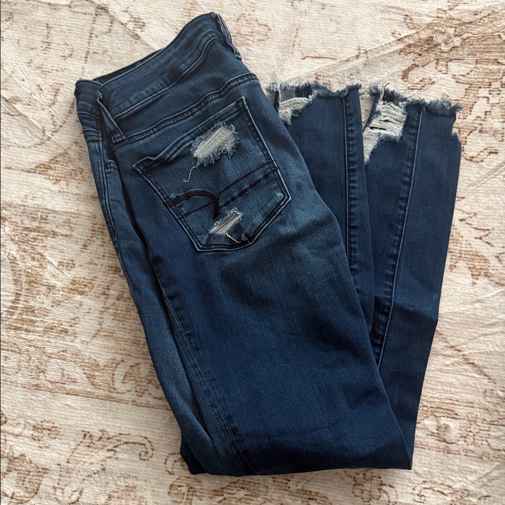 American Eagle Outfitters Dark Blue Distressed Skinny Jeans